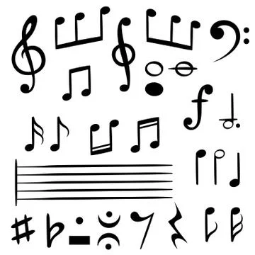 Music notes. Musical note key silhouette, treble clef sound melody art vector Illustrazione stock