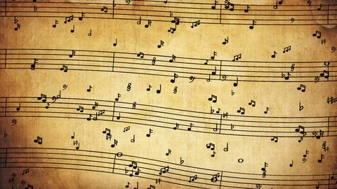 Music notes on an old paper Stock Footage 77536971