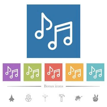 Music notes outline flat white icons in square backgrounds イラスト素材