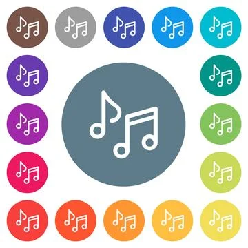 Music notes outline flat white icons on round color backgrounds イラスト素材