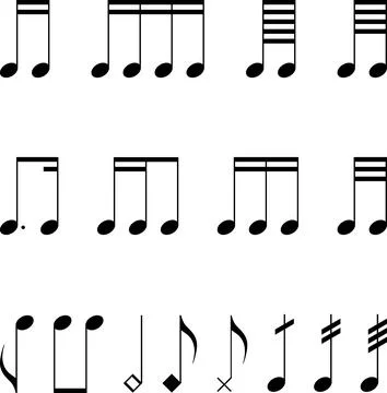 Music notes pattern, music symbols, notes, clefs and sharps, half, quarter Stock Illustration