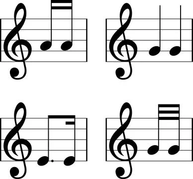 Music notes pattern, music symbols, notes, clefs and sharps, half, quarter Stock Illustration