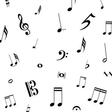 Music notes pattern, music symbols, notes, clefs and sharps, half, quarter Stock Illustration