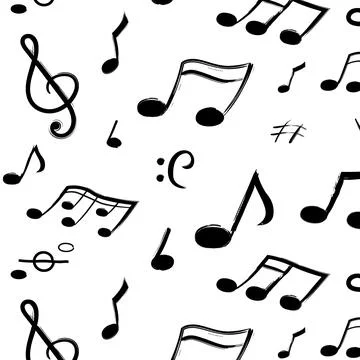 Music notes pattern. Seamless texture of hand drawn musical symbols. Black sound Illustrazione stock
