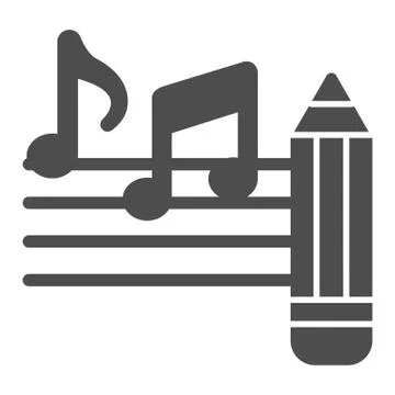 Music notes with pencil solid icon, Sound design concept, Creative process of Stock Illustration