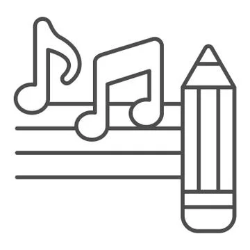 Music notes with pencil thin line icon, Sound design concept, Creative process Stock Illustration