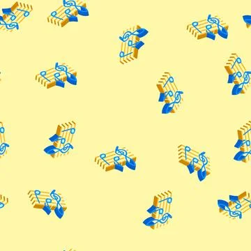 Music notes retro isometric icon seamless pattern Stock Illustration
