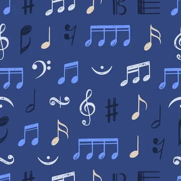 Music notes seamless pattern. Musical hand drawn ornament, sketch sound abstract Illustrazione stock