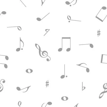 Music notes seamless pattern vector background, white and grey Illustrazione stock