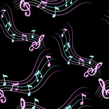 Music notes seamless pattern. Wavy notes and treble clef. 스톡 일러스트