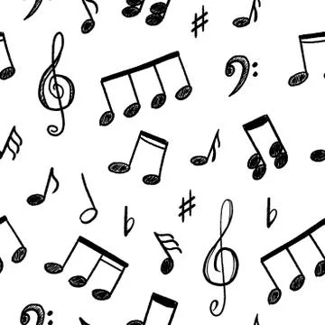 Music notes seamless vector background. Musical notation doodle texture. Illustrazione stock