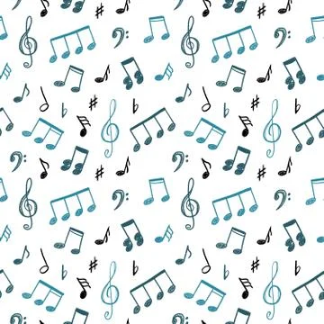 Music notes seamless vector background. Musical notation blue doodle texture. Illustrazione stock