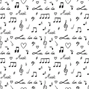Music notes seamless vector background. Musical notation doodle texture. Illustrazione stock