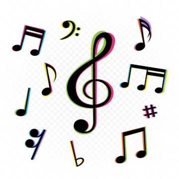 Music notes sign set colored glitch shape Stock Illustration