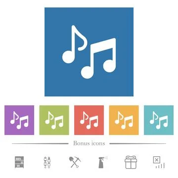 Music notes solid flat white icons in square backgrounds イラスト素材