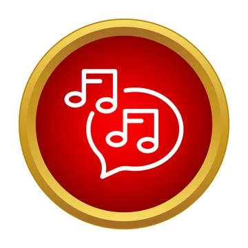 Music notes in speech bubble red gold button Stock Illustration