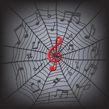 Music notes in the spider web Stock Illustration