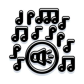 Music notes spreading sound from speaker icon Stock Illustration