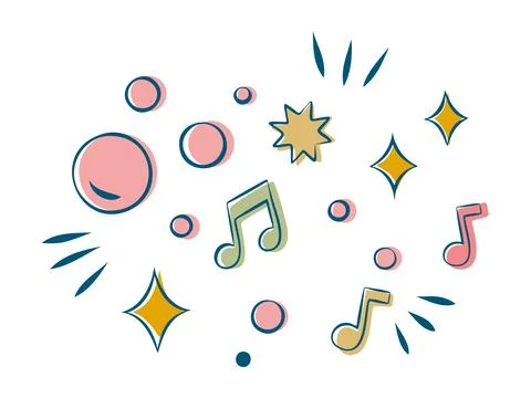 Music Notes Stars and Bubbles Party Clipart Stock Illustration
