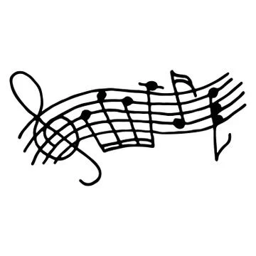 Music notes on stave. Outlined Stock Illustration