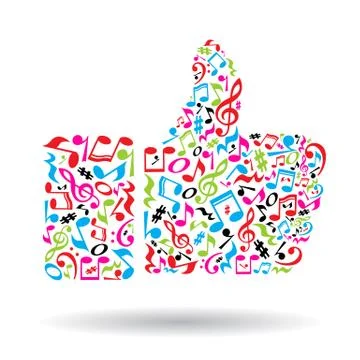 Music notes thumb up. Stock Illustration