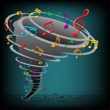 Music notes tornado on the dark background Stock Illustration