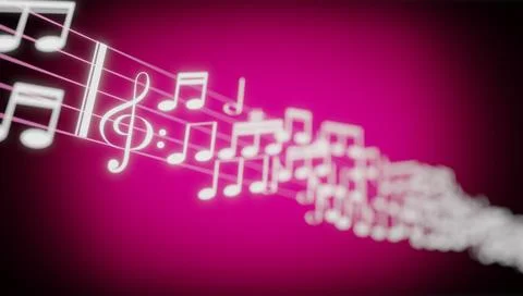 Music notes, treble clef and a staff on pink background Illustrazione stock