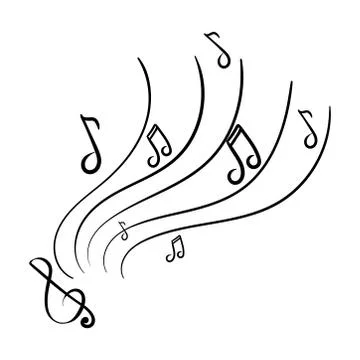 Music, notes, treble clef. Concept of listening or practicing music. Linear Stock Illustration