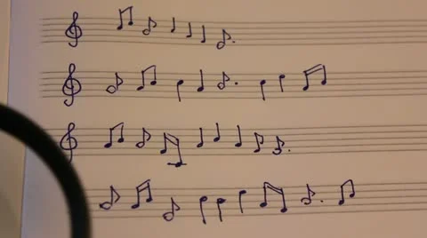 Music notes under magnifier 스톡 동영상 11020132
