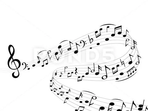 Music notes wave. Abstract swirl musical note treble clef silhouettes harmony Stock Illustration