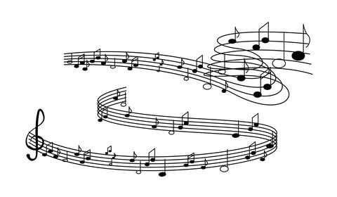 Music notes wave. Music composition and production. Melodies and songs Stock-Illustration