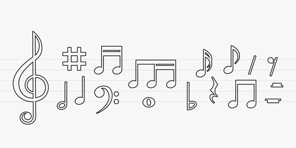 Music outline notes set Stock Illustration
