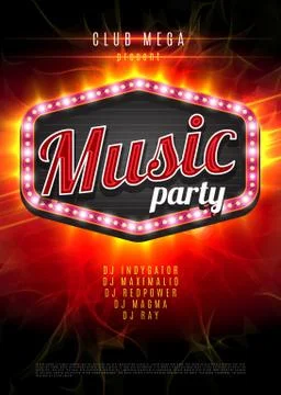 Music party vector poster with a light frame on the red background Stock-Illustration