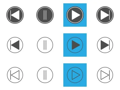 Music, play, pause, forward, backward buttons icons set Stock Illustration