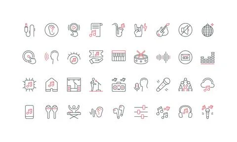 Music, player and studio record, audio mixer, multimedia mobile app line icon Stock Illustration