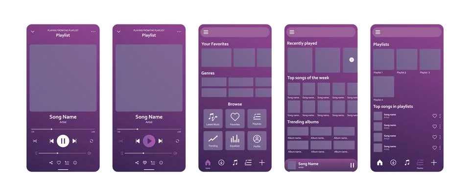 Music player application user interface mockup template with button icons vector Stock Illustration