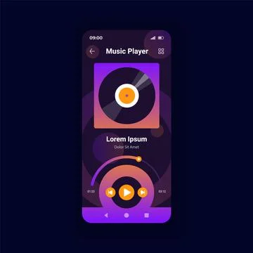 Music player dark smartphone interface vector template Stock Illustration