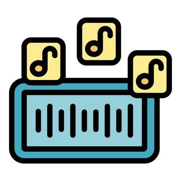Music player displaying audio waveform and notes icons Stock Illustration
