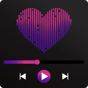 Music player interface with gradient colored sound wave heart emblem Illustrazione stock