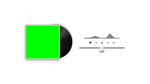 Music player interface with green screen album art and vinyl record 4K Stock Footage 340154087