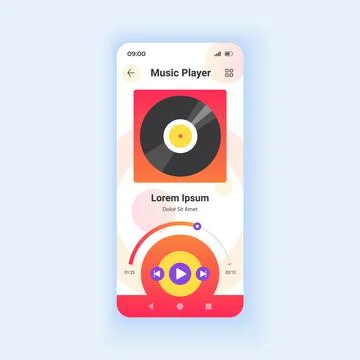 Music player light smartphone interface vector template Stock Illustration