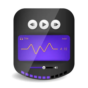 Music player user interface art purple black, Smartphone redesign realistic o Stock Illustration