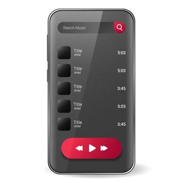 Music player user interface realistic smartphone Stock Illustration