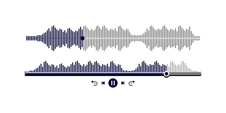 Music player user interface vector with play and pause button, progress bar f Illustrazione stock