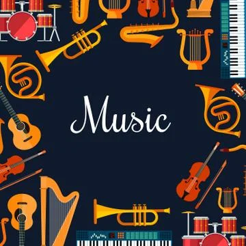 Music poster. Wind and strings musical instruments Stock Illustration