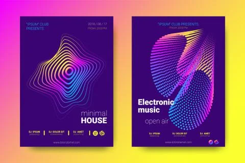 Music Posters with Equalizer and Wave Colorful Distorted Lines. Stock Illustration
