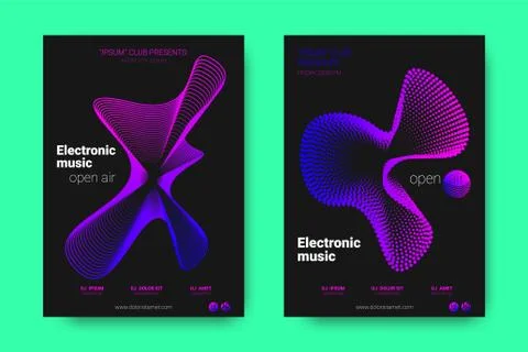 Music Posters with Equalizer and Wave Distorted Circles. Stock Illustration