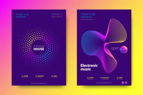 Music Posters with Equalizer and Wave Colorful Distorted Lines. Stock Illustration