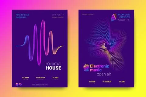 Music Posters with Equalizer and Wave Colorful Distorted Lines. Stock Illustration