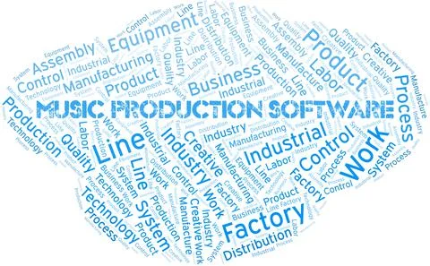 Music Production Software word cloud create with text only. Illustrazione stock